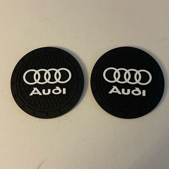 Audi logo cup Coasters in black and white Set of 2 NWT - Picture 1 of 4
